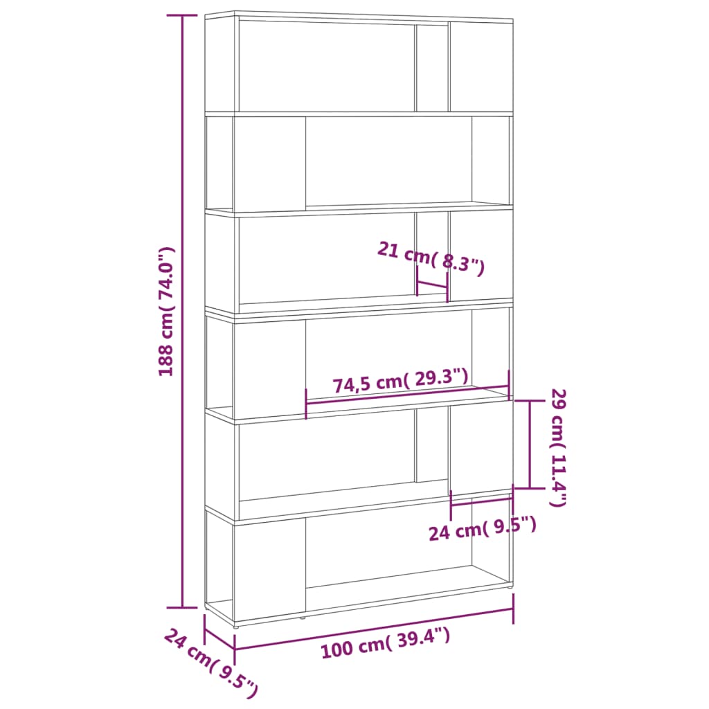 Bücherregal Raumteiler Hochglanz-Weiß 100x24x188 cm - Pazzar.ch