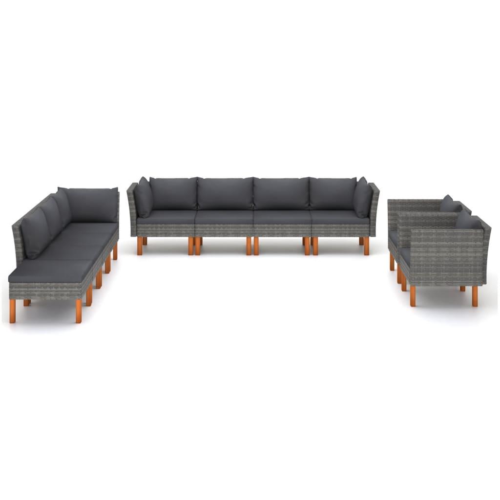 10-tlg. Garten-Lounge-Set Poly Rattan und Eukalyptusholz Grau - Pazzar.ch