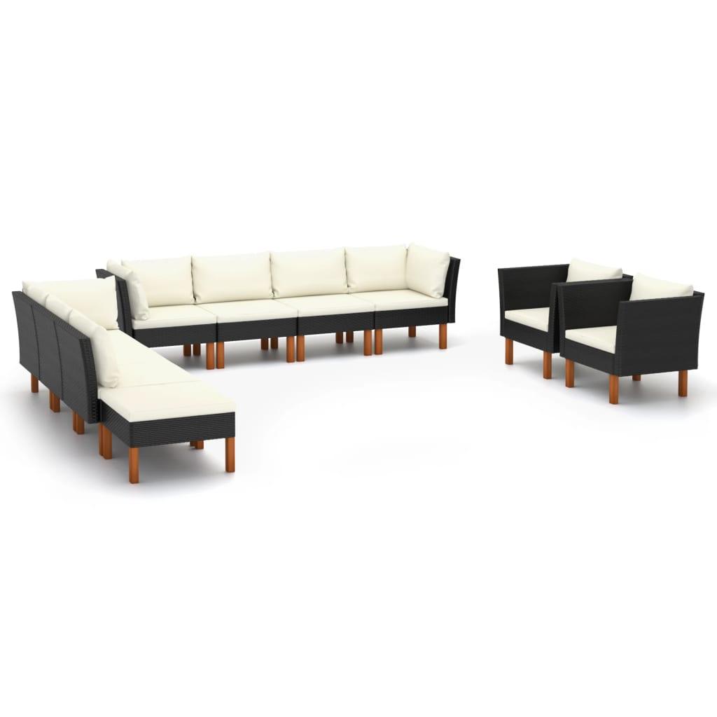 10-tlg. Garten-Lounge-Set Poly Rattan Eukalyptusholz Schwarz - Pazzar.ch