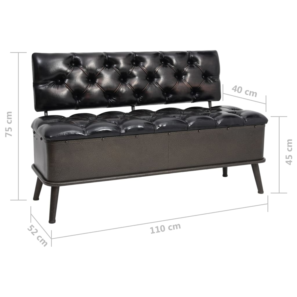 Sitzbank mit Stauraum und Rückenlehne 110cm Schwarz Kunstleder - Pazzar.ch