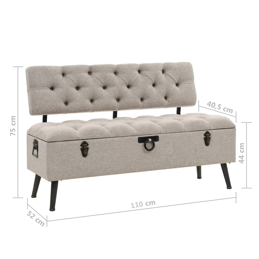 Sitzbank mit Stauraum und Rückenlehne 110cm Creme Stoff - Pazzar.ch