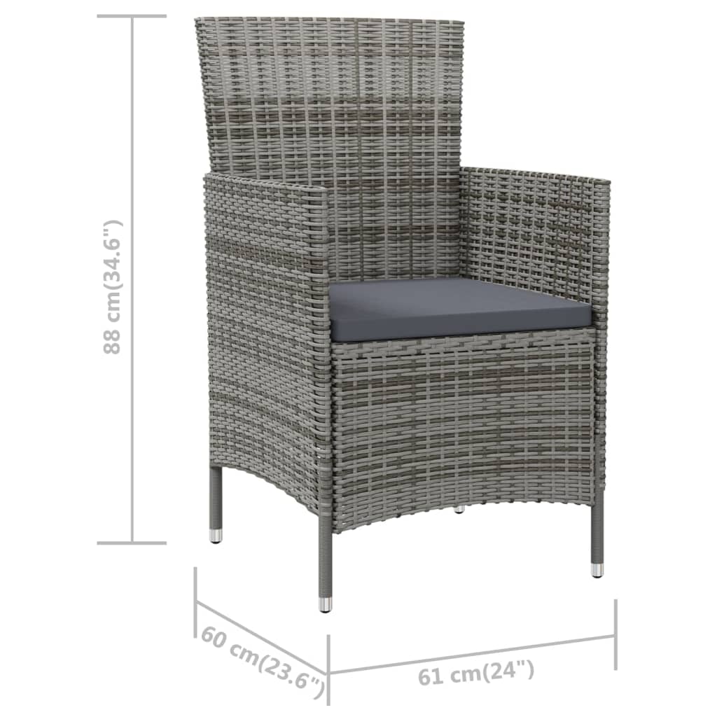 Gartenstühle mit Kissen 2 Stk. Poly Rattan Grau - Pazzar.ch
