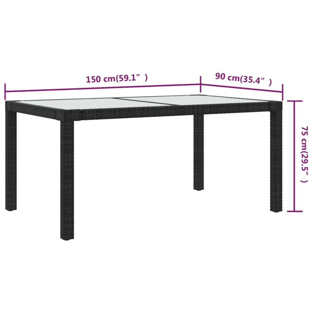 Gartentisch 150x90x75 cm Gehärtetes Glas Poly Rattan Schwarz