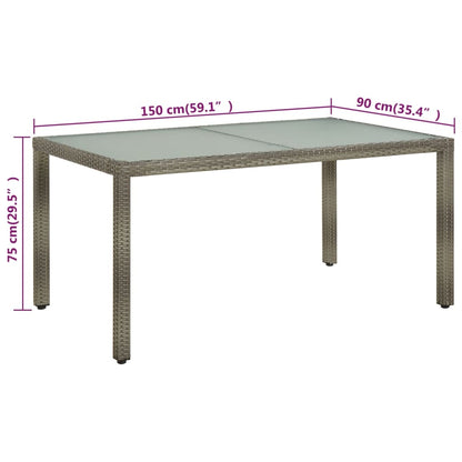 Gartentisch 150x90x75 cm Hartglas und Poly Rattan Grau - Pazzar.ch