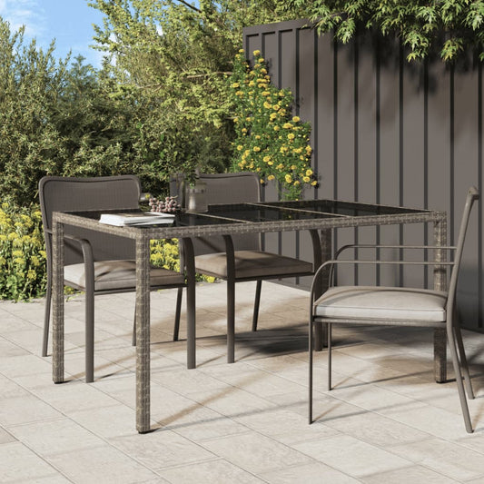 Gartentisch 150x90x75 cm Hartglas und Poly Rattan Grau - Pazzar.ch