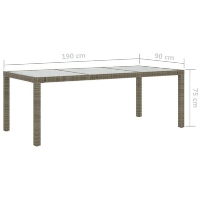 Gartentisch Grau 190x90x75 cm Hartglas und Poly Rattan - Pazzar.ch
