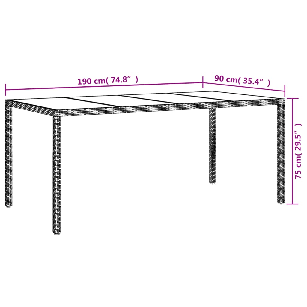 Gartentisch Beige 190x90x75 cm Gehärtetes Glas und Poly Rattan - Pazzar.ch