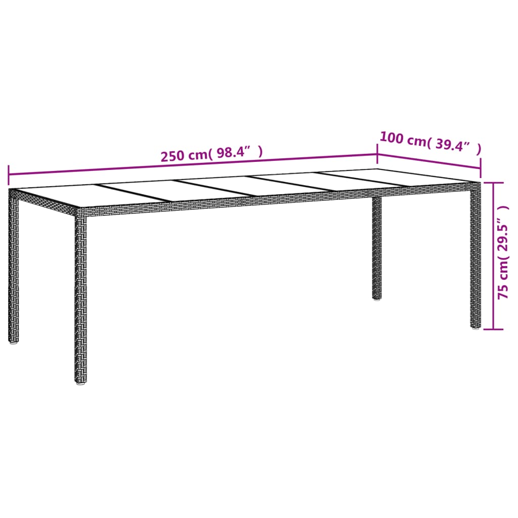 Gartentisch Grau 250x100x75 cm Hartglas und Poly Rattan - Pazzar.ch
