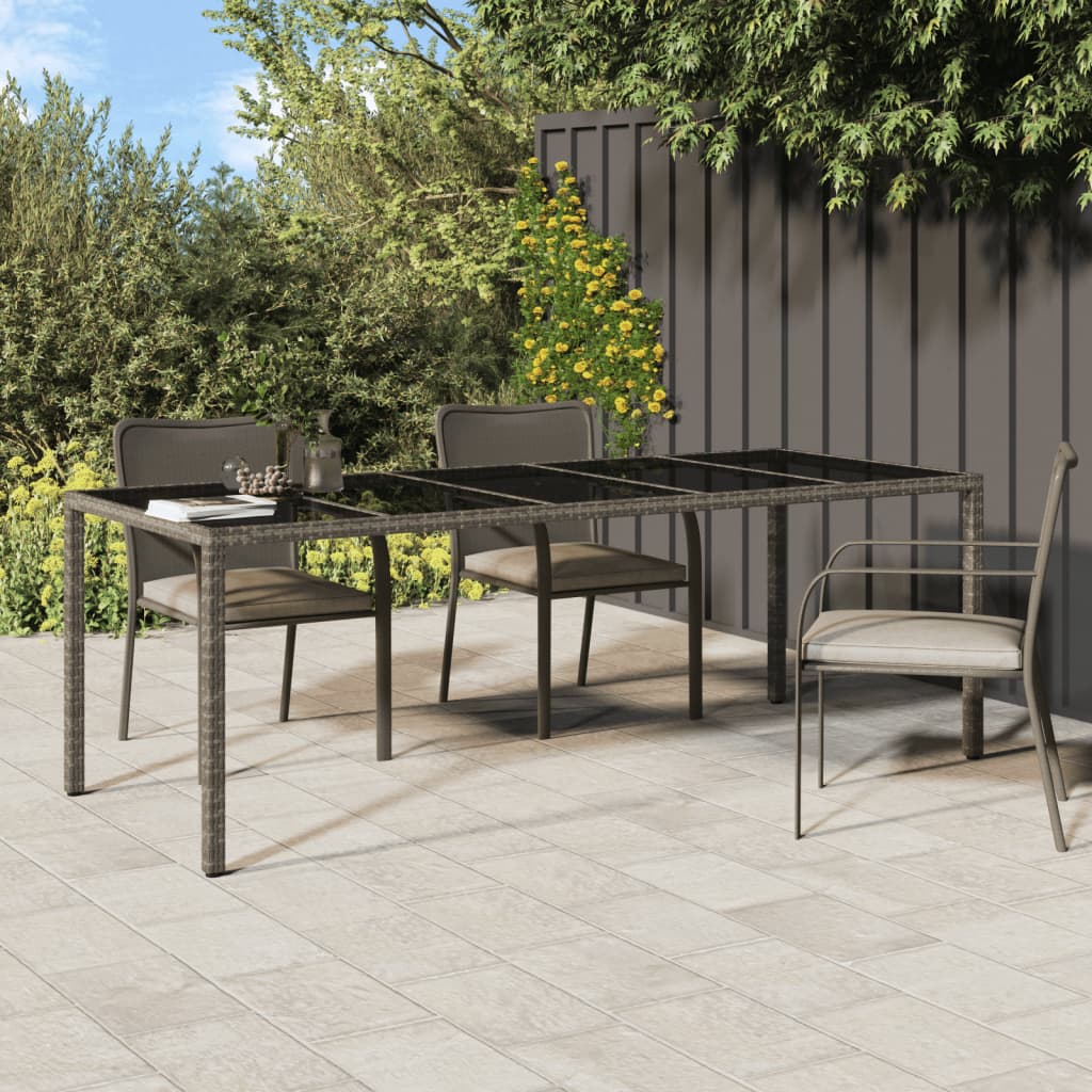 Gartentisch Grau 250x100x75 cm Hartglas und Poly Rattan - Pazzar.ch