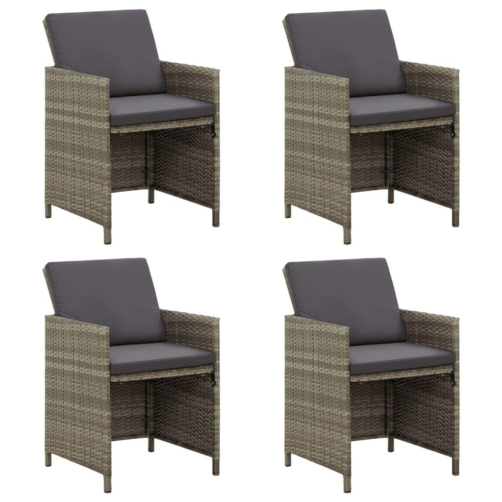 Gartenstühle mit Kissen 4 Stk. Poly Rattan Grau - Pazzar.ch