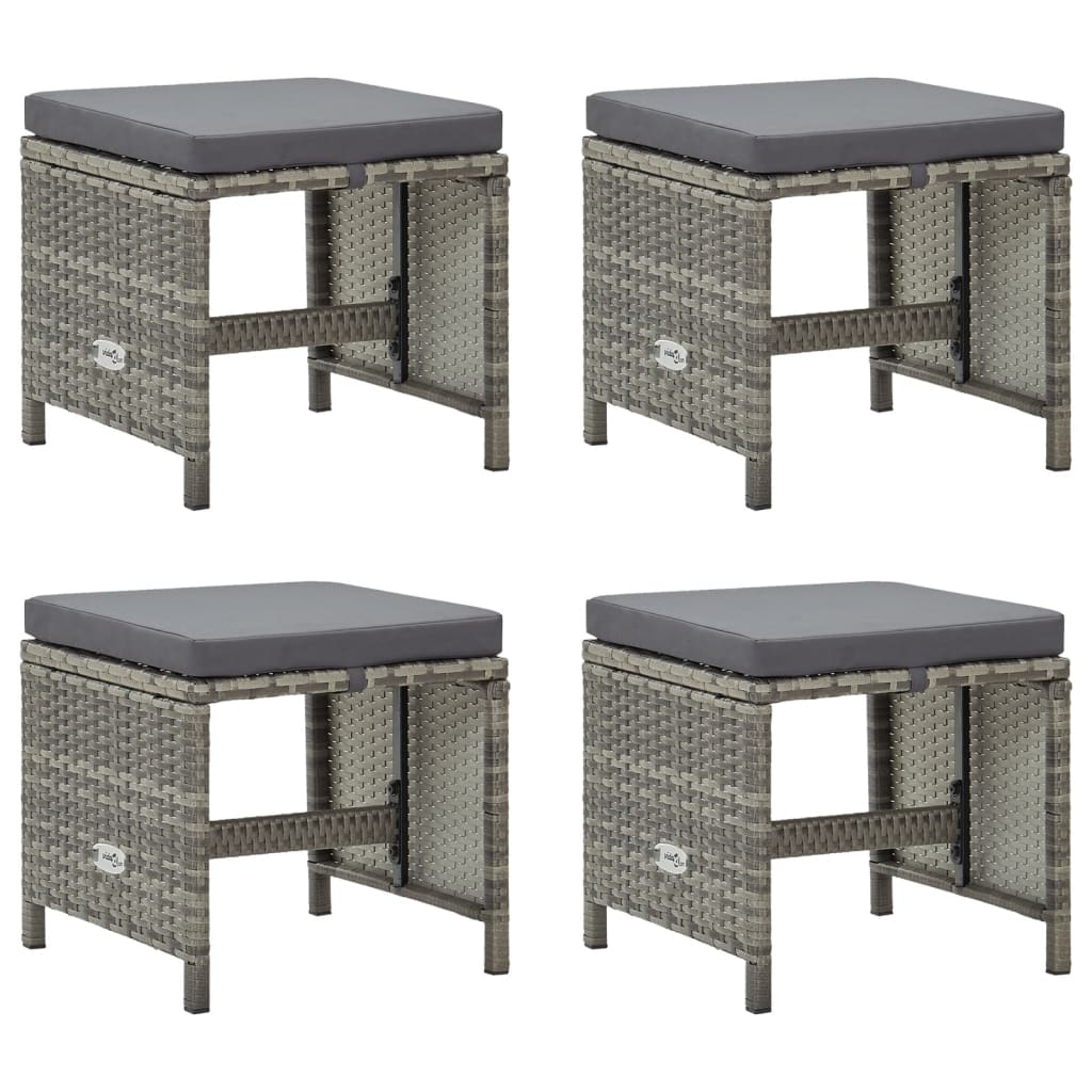 Gartenhocker 4 Stk. mit Sitzkissen Poly Rattan Grau - Pazzar.ch