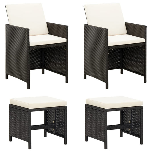 4-tlg. Gartenstuhl und Hocker Set Poly Rattan Schwarz - Pazzar.ch