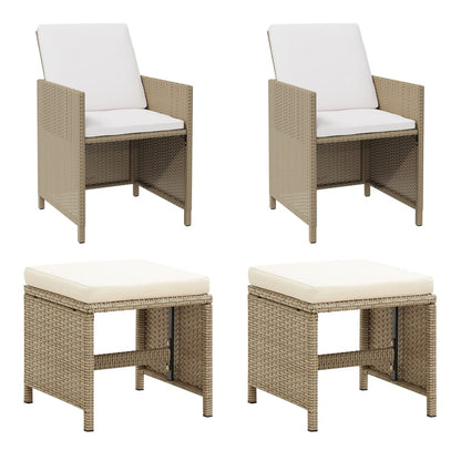 Gartenstühle mit Hocker 2 Stk. Poly Rattan Beige - Pazzar.ch