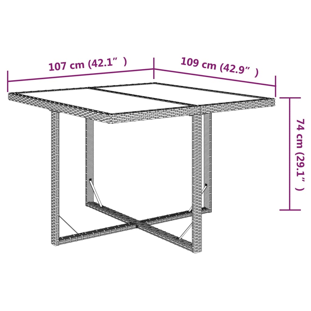 Gartentisch Braun 109x107x74 cm Poly Rattan und Glas - Pazzar.ch