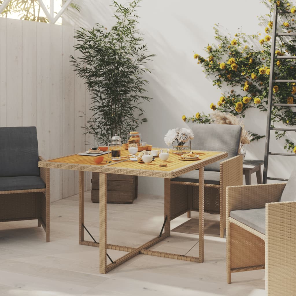 Gartentisch Beige 109x107x74 cm Poly Rattan & Massivholz Akazie - Pazzar.ch