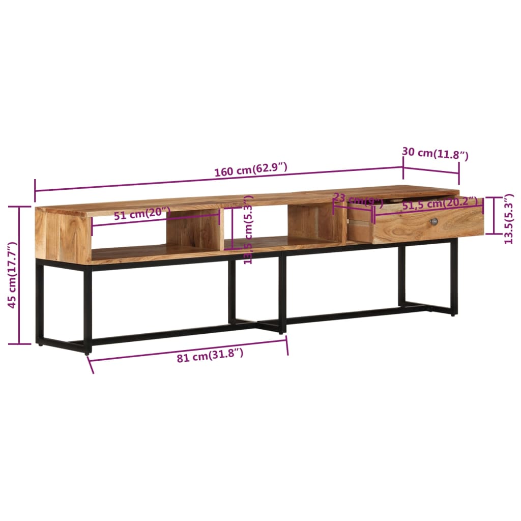 TV-Schrank 160x30x45 cm Massivholz Akazie - Pazzar.ch