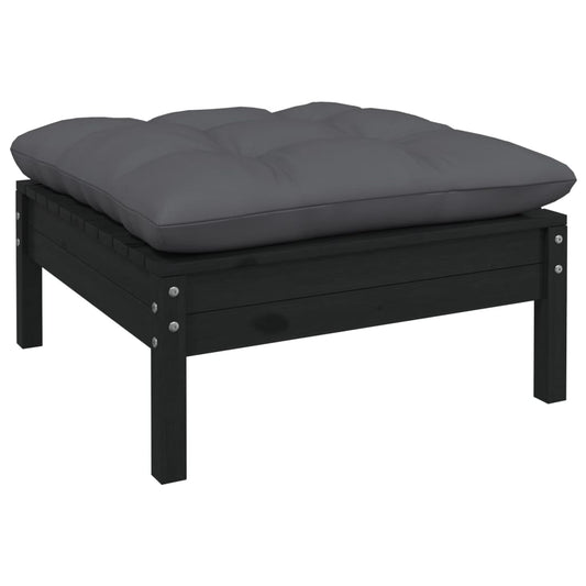 Gartenhocker mit Anthrazit Kissen Schwarz Massivholz Kiefer - Pazzar.ch