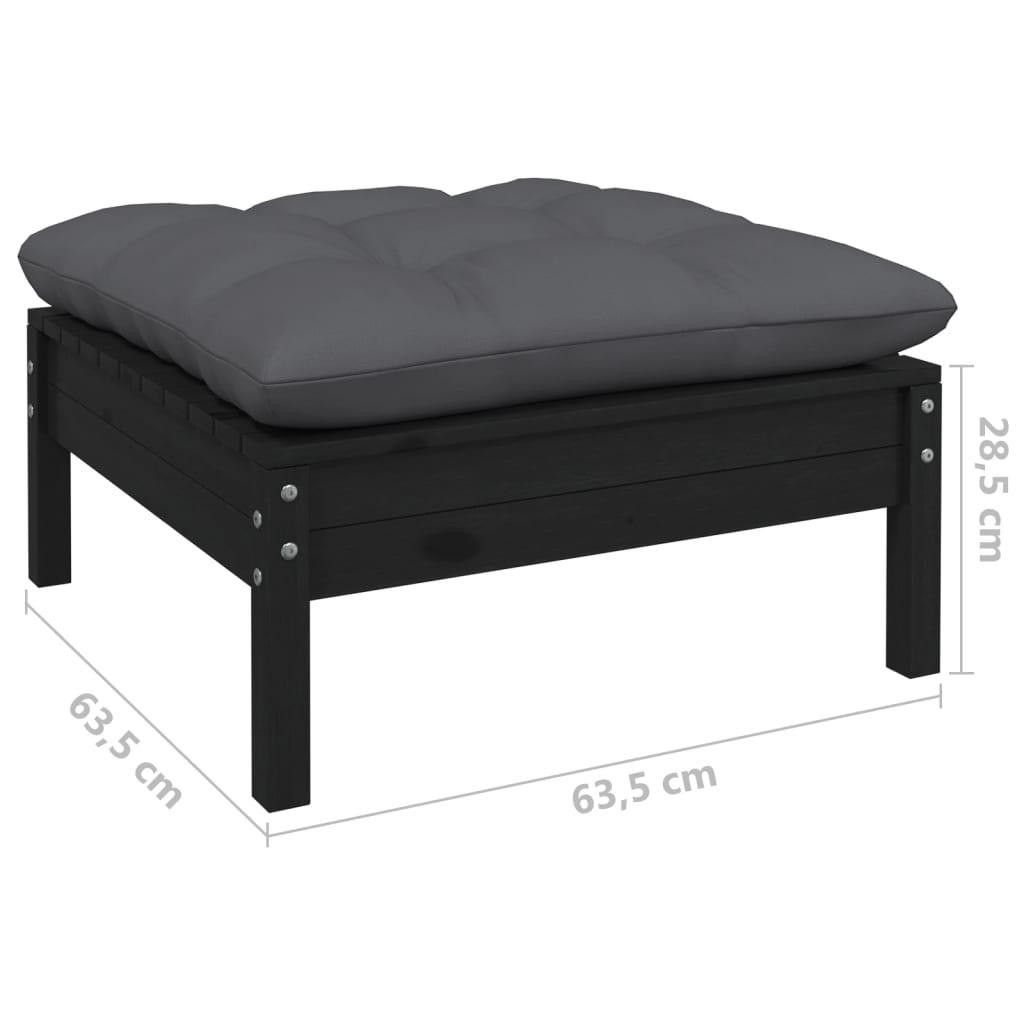 Gartenhocker mit Anthrazit Kissen Schwarz Massivholz Kiefer - Pazzar.ch