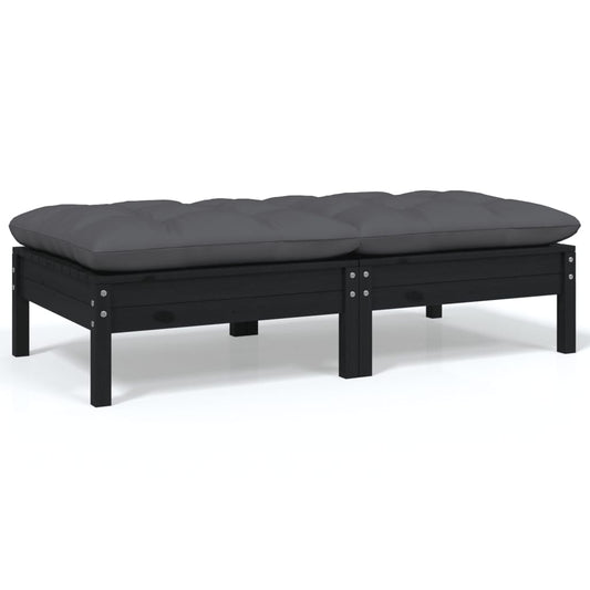 Gartensofa 2-Sitzer mit Kissen in Schwarz Massivholz Kiefer - Pazzar.ch