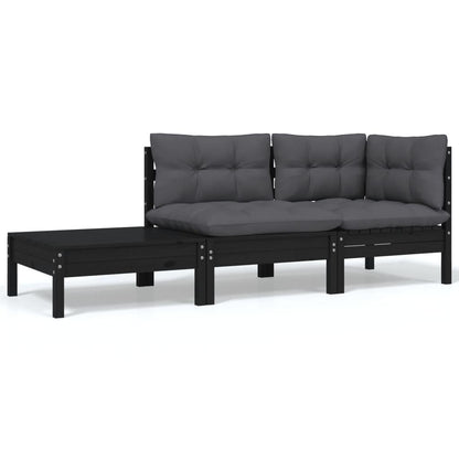 3-tlg. Garten-Lounge-Set mit Kissen Schwarz Kiefer Massivholz - Pazzar.ch