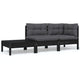 3-tlg. Garten-Lounge-Set mit Kissen Schwarz Kiefer Massivholz