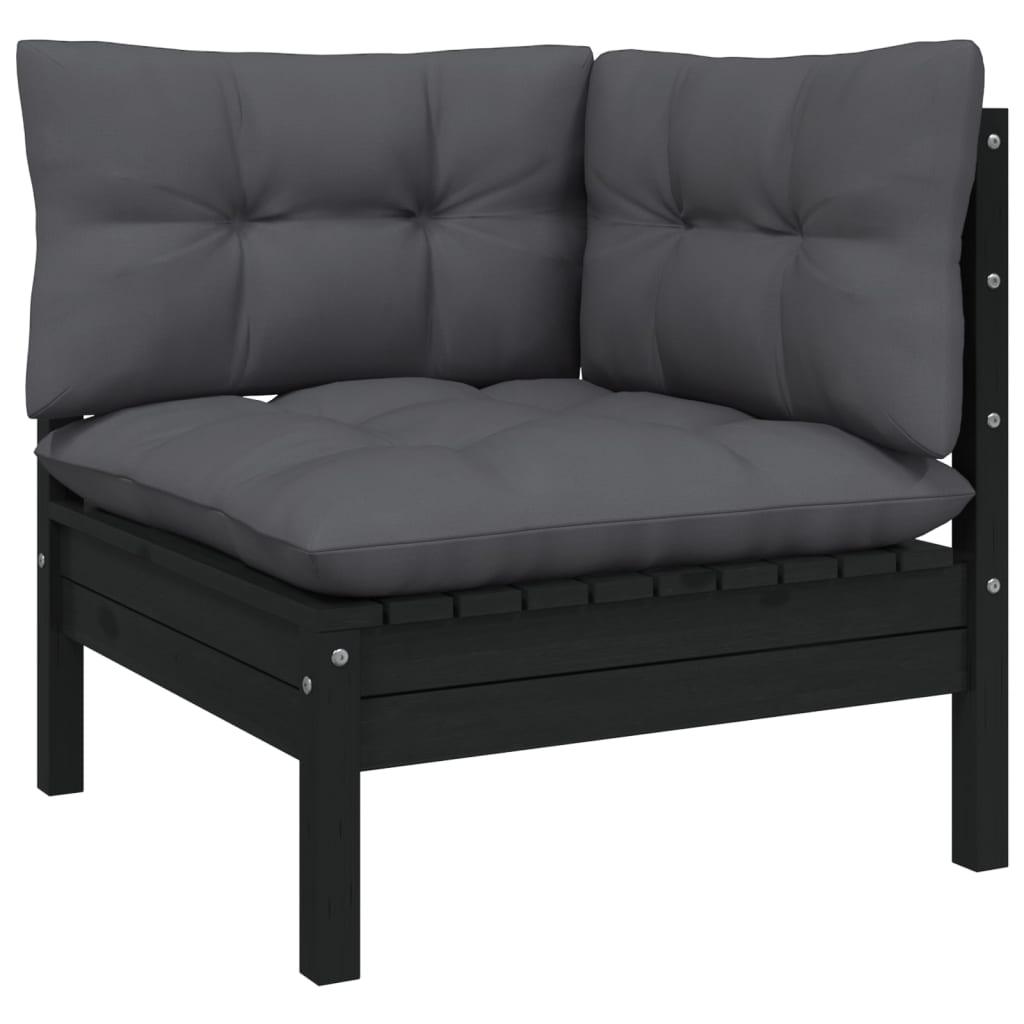 3-tlg. Garten-Lounge-Set mit Kissen Schwarz Kiefer Massivholz - Pazzar.ch