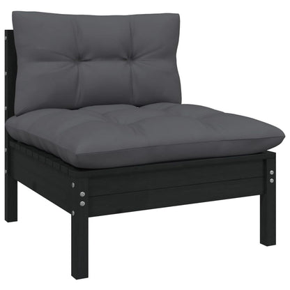 3-tlg. Garten-Lounge-Set mit Kissen Schwarz Kiefer Massivholz - Pazzar.ch