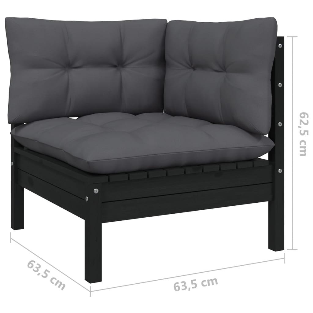 3-tlg. Garten-Lounge-Set mit Kissen Schwarz Kiefer Massivholz - Pazzar.ch