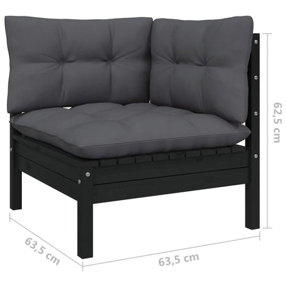 3-tlg. Garten-Lounge-Set mit Kissen Schwarz Kiefer Massivholz - Pazzar.ch