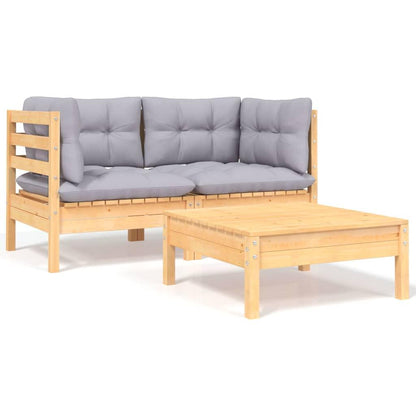 3-tlg. Garten-Lounge-Set mit Grauen Kissen Kiefer Massivholz - Pazzar.ch