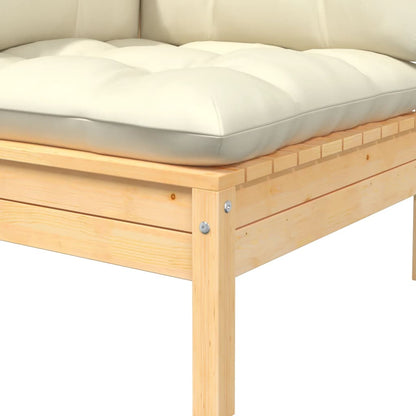 3-tlg. Garten-Lounge-Set mit Kissen in Creme Massivholz Kiefer - Pazzar.ch