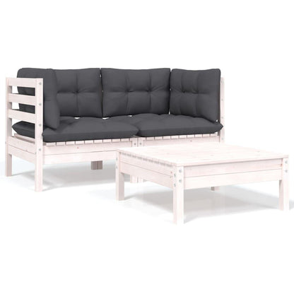 3-tlg. Garten-Lounge-Set mit Kissen in Weiß Kiefer Massivholz - Pazzar.ch