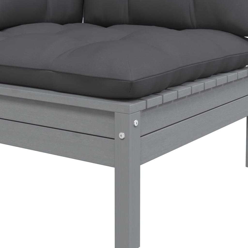 3-tlg. Garten-Lounge-Set mit Kissen Grau Kiefer Massivholz