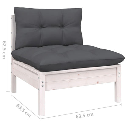 3-tlg. Garten-Lounge-Set mit Kissen Weiß Kiefer Massivholz - Pazzar.ch