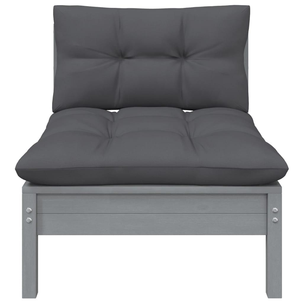 3-tlg. Garten-Lounge-Set mit Kissen Grau Kiefer Massivholz - Pazzar.ch