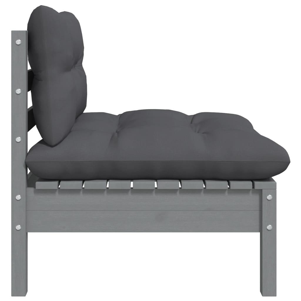3-tlg. Garten-Lounge-Set mit Kissen Grau Kiefer Massivholz - Pazzar.ch