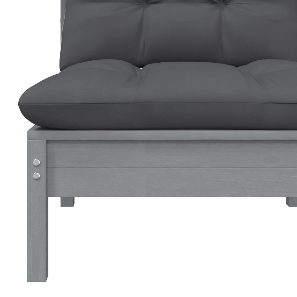 3-tlg. Garten-Lounge-Set mit Kissen Grau Kiefer Massivholz - Pazzar.ch