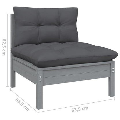 3-tlg. Garten-Lounge-Set mit Kissen Grau Kiefer Massivholz - Pazzar.ch