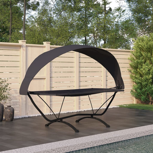 Outdoor-Loungebett mit Dach Schwarz Stahl und Oxford-Stoff - Pazzar.ch