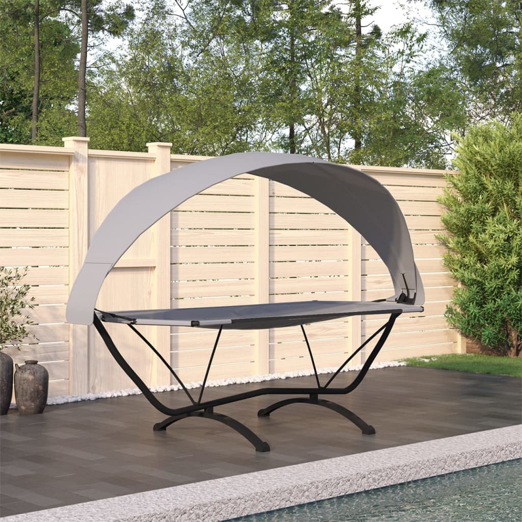 Outdoor-Loungebett mit Dach Grau Stahl und Oxford-Stoff - Pazzar.ch