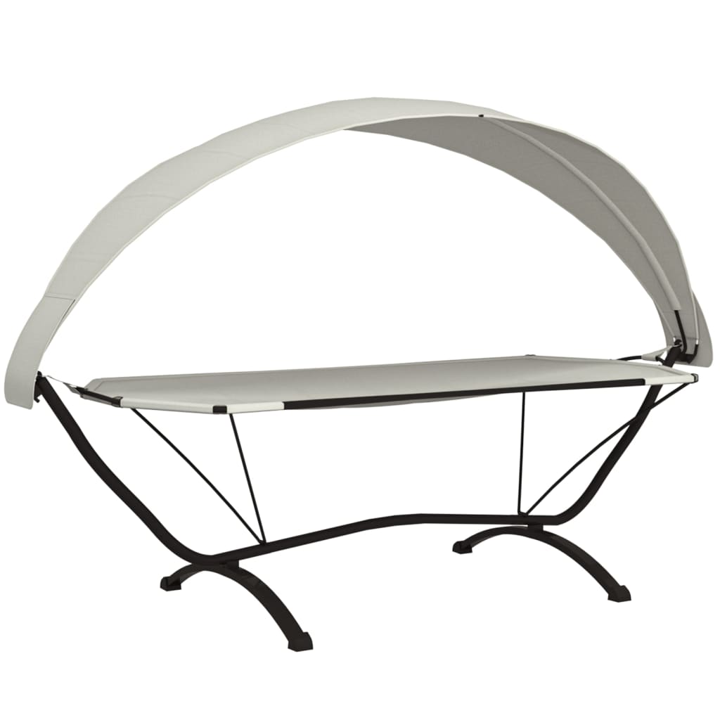 Outdoor-Loungebett mit Dach Creme Stahl und Oxford-Stoff - Pazzar.ch