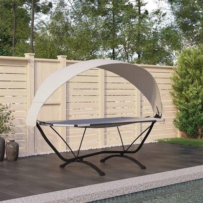 Outdoor-Loungebett mit Dach Creme Stahl und Oxford-Stoff - Pazzar.ch