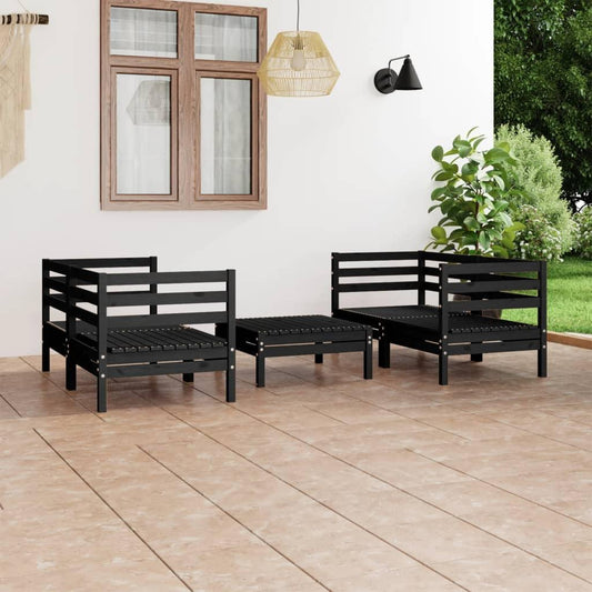 5-tlg. Garten-Lounge-Set Schwarz Massivholz Kiefer - Pazzar.ch