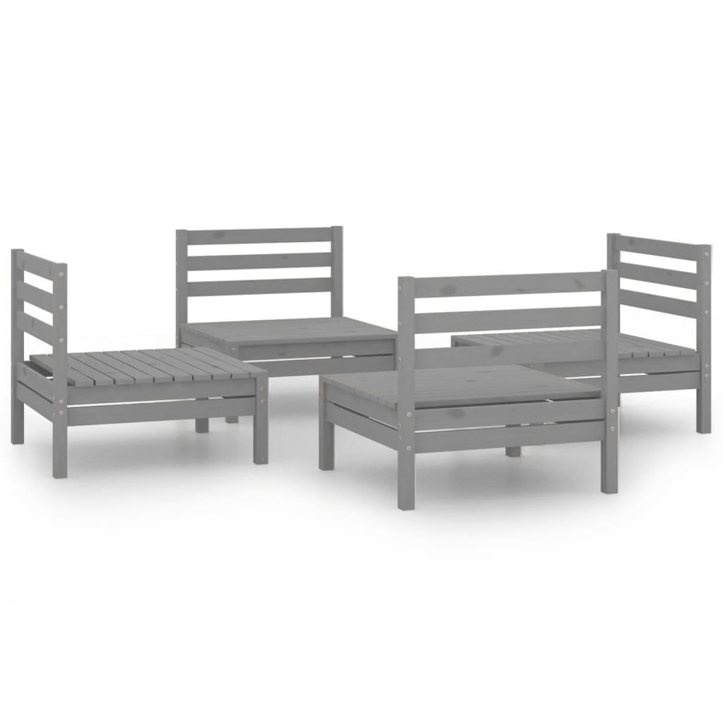 4-tlg. Garten-Lounge-Set Grau Kiefer Massivholz - Pazzar.ch