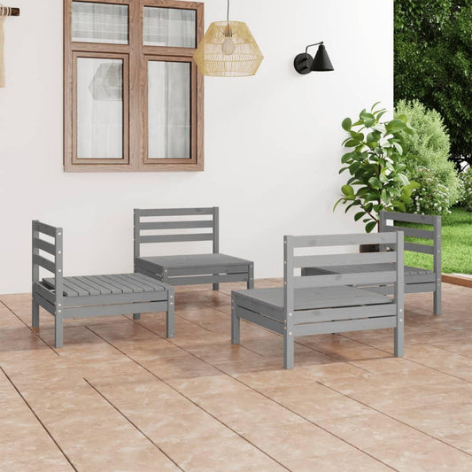 4-tlg. Garten-Lounge-Set Grau Kiefer Massivholz - Pazzar.ch