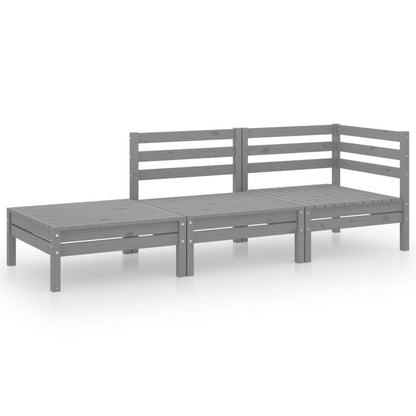 3-tlg. Garten-Lounge-Set Grau Massivholz Kiefer - Pazzar.ch