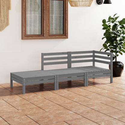 3-tlg. Garten-Lounge-Set Grau Massivholz Kiefer - Pazzar.ch