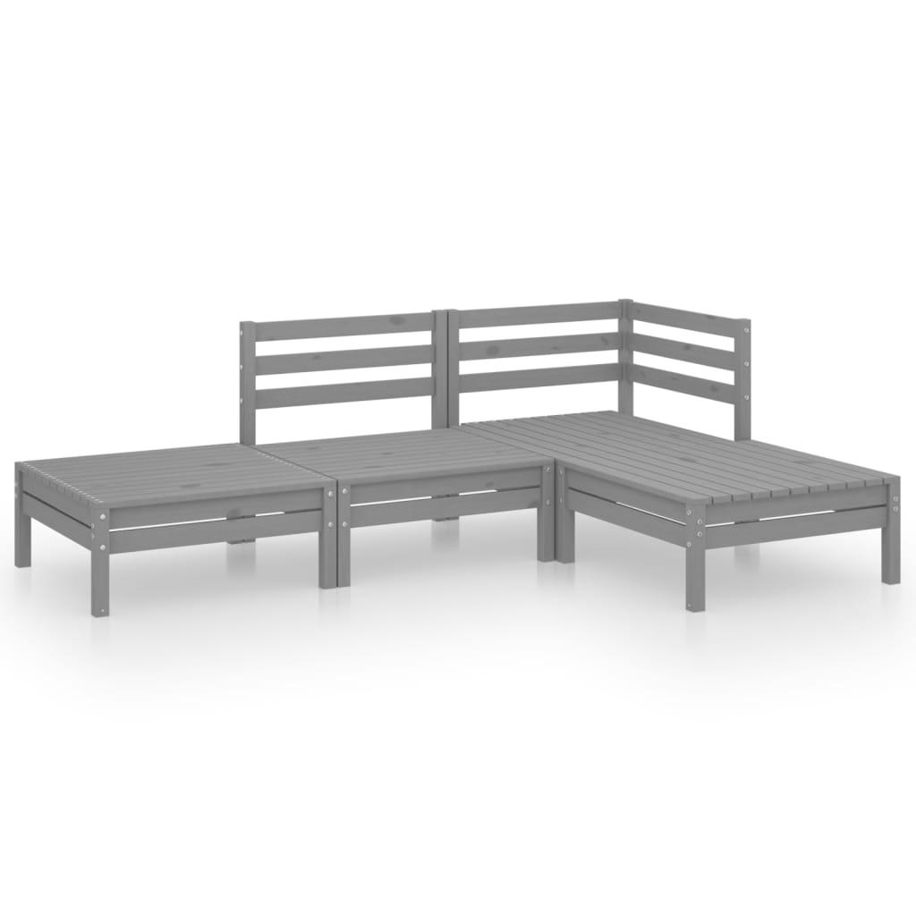 4-tlg. Garten-Lounge-Set Grau Massivholz Kiefer