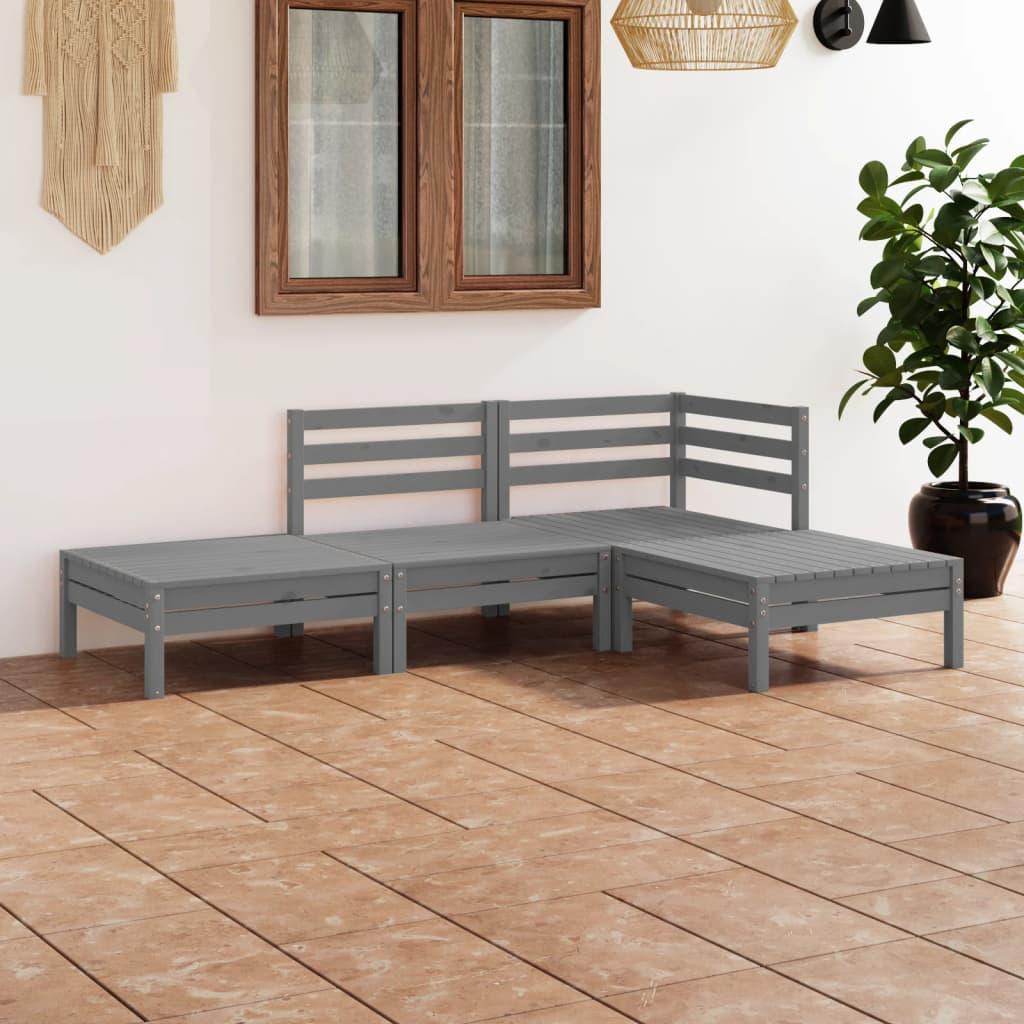 4-tlg. Garten-Lounge-Set Grau Massivholz Kiefer - Pazzar.ch