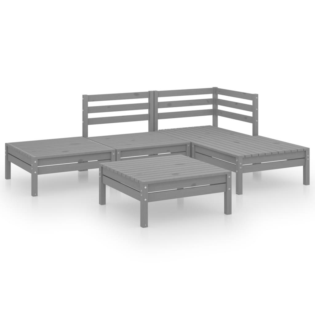 5-tlg. Garten-Lounge-Set Massivholz Kiefer Grau - Pazzar.ch